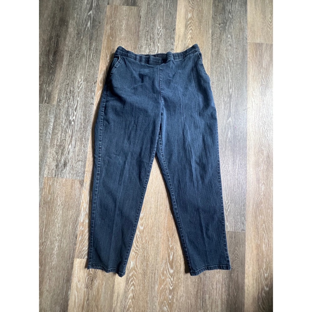 Laura Scott‎ Denim Pants Women 18W Dark Blue Elastic Waist Stretch Straight Leg